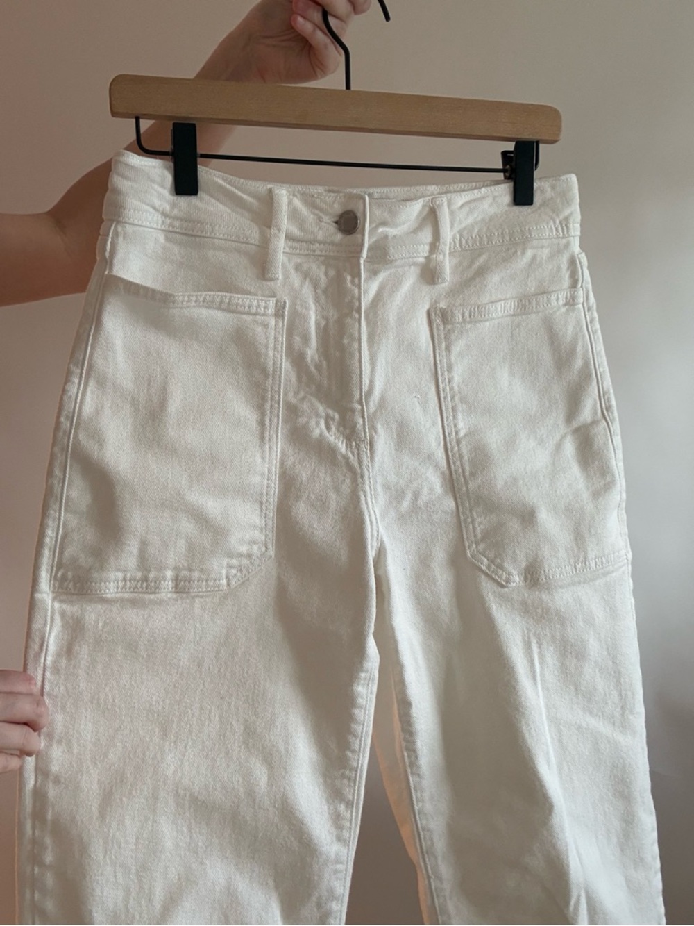 Just Black Denim Wide Leg Patch Pocket White Jeans | Size 28 - Picture 3 of 7